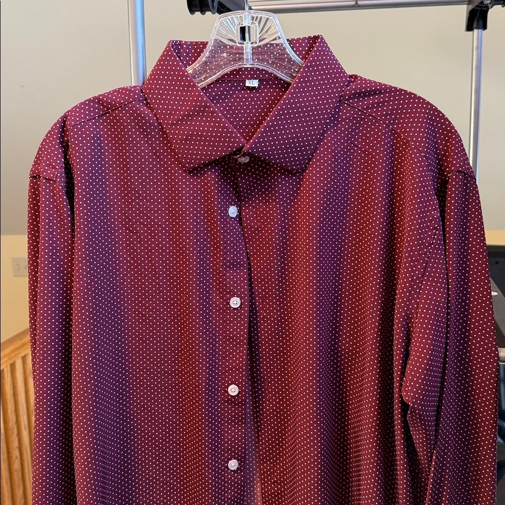State and Liberty Burgundy Dot Pattern Shirt